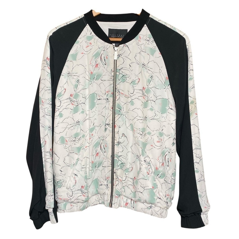 Sanctuary, black,white floral,lightweight,track, zip front bomber jacket SZ-S